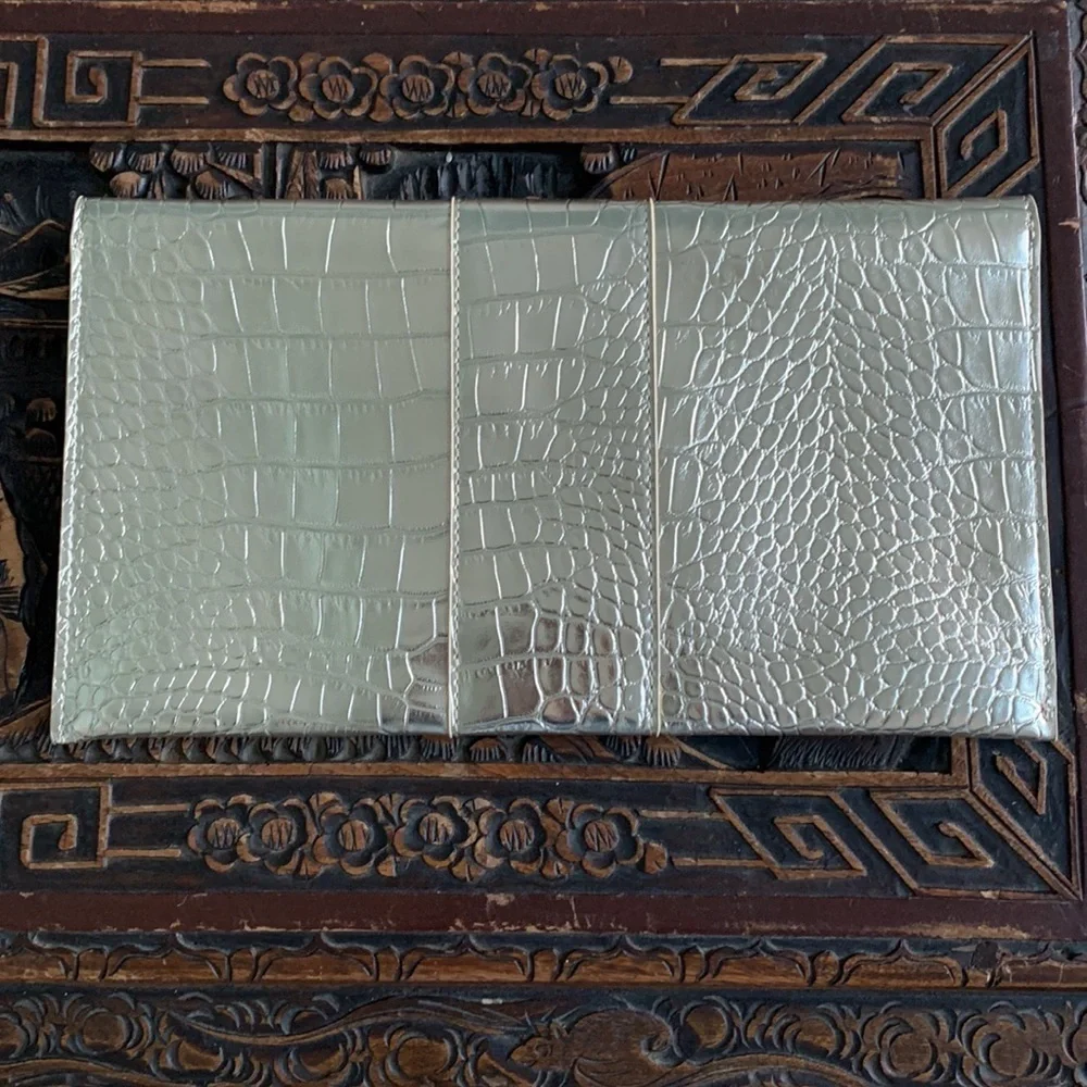NWT New JJ Winters Nikki Gold Vegan Croc Leather Envelope Clutch